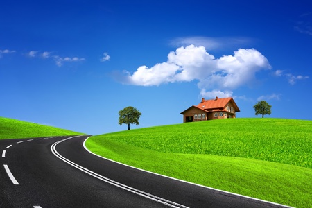 House on the roadsideの写真素材