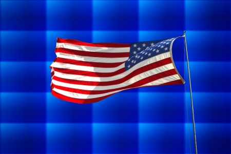 Flag of the United States of America over abstract backgroundの写真素材