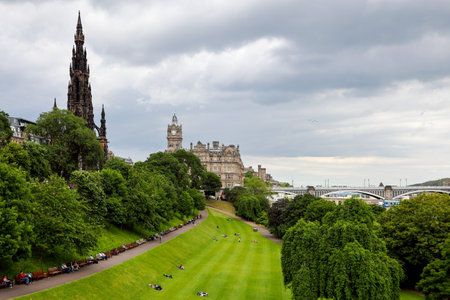 Princes street gardens in Edinburgh, the public space in city centerの写真素材