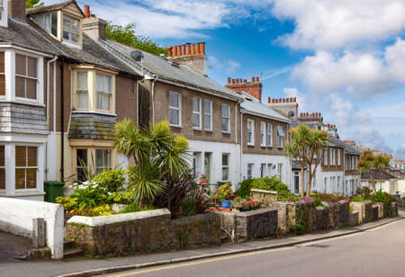 Terraced houses on a clear summer day Typical street in Cornwallの写真素材