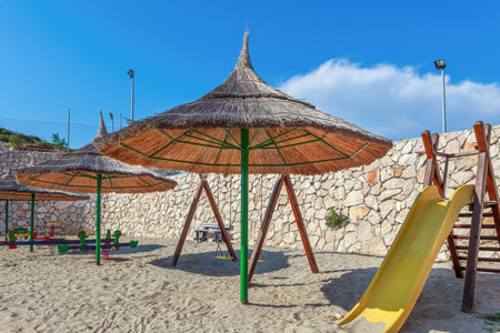 Playground for children on beach Adriatic seaの写真素材