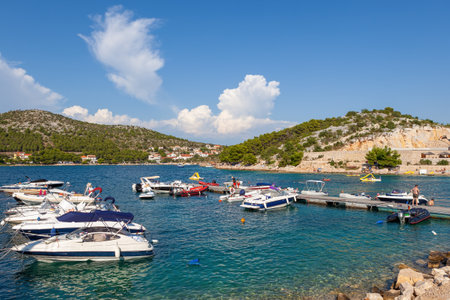 Sunny blue seaside landscape in Croatiaの写真素材