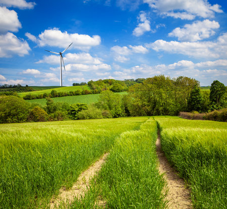 Ecological green areas with wind turbine environmental protectionの写真素材