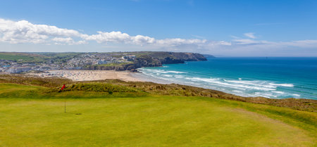 Golf course overlooking the coast and sea UKの写真素材