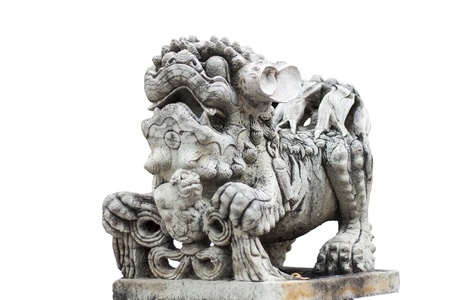 Chinese Foo Dog Statue Guardian Sculpture in  Thailand isolated on white background の写真素材