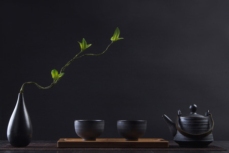 Exquisite tea set with flower vaseの写真素材