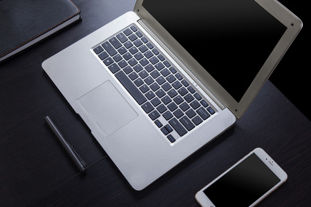 Modern office concept with laptop close up viewのeditorial素材
