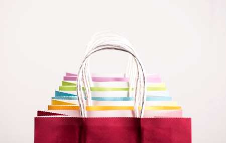 Gift boxes and shopping bags on white backgroundの写真素材