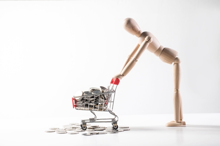 Shopping cart on white backgroundの写真素材