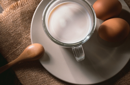 Egg and milk breakfastの写真素材