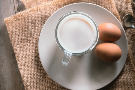 Egg and milk breakfastの写真素材