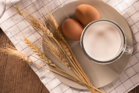 Egg and milk breakfastの写真素材
