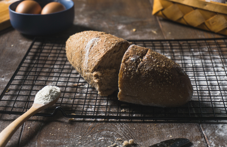 Western-style bread on the wooden table