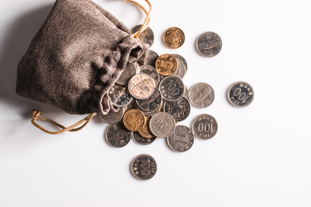 coins with small bagの写真素材
