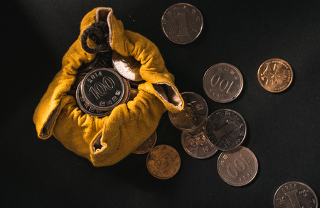 coins with small bagの写真素材