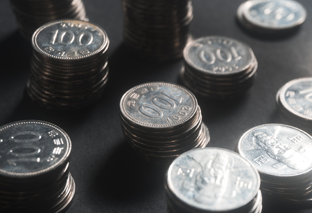 Coins on the table close up viewの写真素材