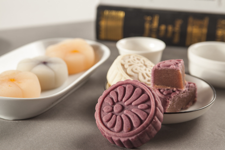 Chinese moon cake served on the table