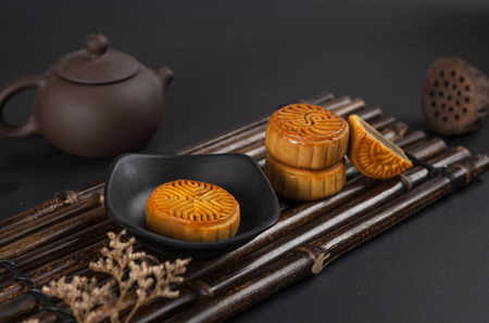 Chinese traditional gourmet moon cakesの写真素材