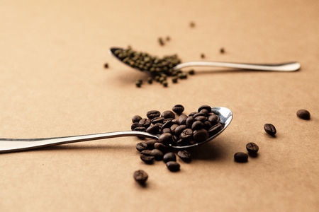 Coffee bean on the spoonの写真素材