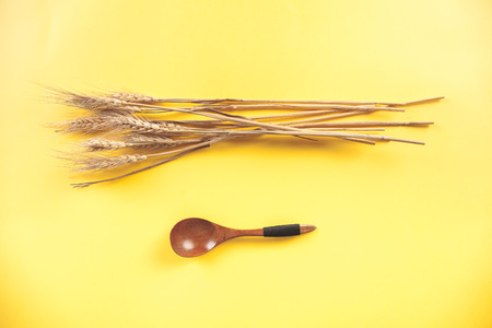 Wheat spike and spoonの写真素材
