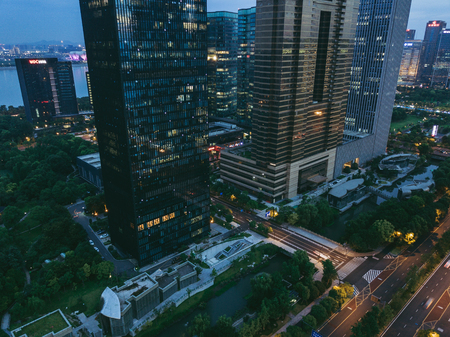 City night view aerial photographのeditorial素材