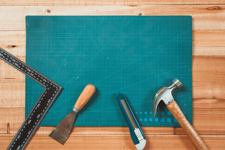 Handcraft worktable toolsの写真素材