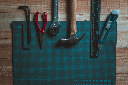 Handcraft worktable toolsのeditorial素材