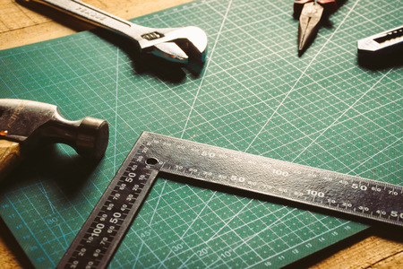 Handcraft worktable toolsの写真素材