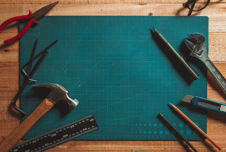 Manual tool on table worktableのeditorial素材