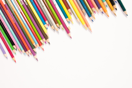 A neat arrangement of pencilsのeditorial素材