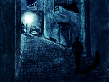 dark night street artworkの写真素材