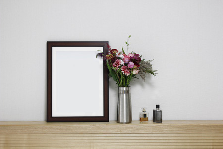 empty picture frame on shelfの写真素材