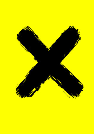 Black grunge cross mark on a yellow background. Vector illustration.の写真素材