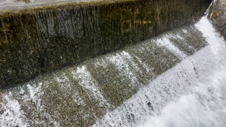 Waterfall in the park, close-up of a waterfall in the parkの写真素材
