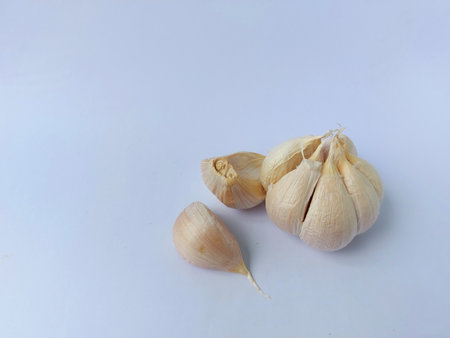 Garlic isolated on white background. Cloves and garlic cloves.の写真素材