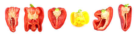 Set of fresh sliced sweet peppers (bell pepper) isolated on white background. Top view.の写真素材