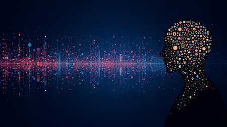 Silhouette of a human head with binary code. Artificial intelligence conceptの素材