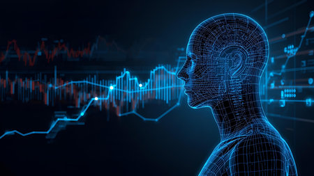 3d rendering of artificial intelligence concept with man head and financial chartの素材