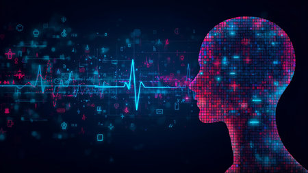 Silhouette of a human head with abstract medical background. Artificial intelligence conceptの素材