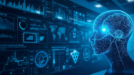 Artificial intelligence (AI) and machine learning concept. 3D renderingの素材