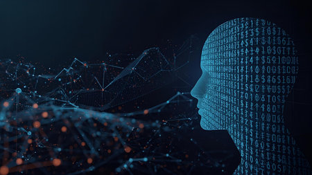 Silhouette of human head and binary code. Artificial intelligence concept. 3D Renderingの素材