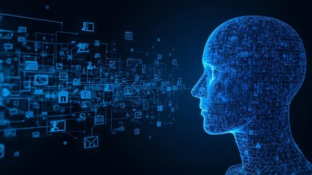 3d rendering of artificial intelligence in cyberspace on blue backgroundの素材