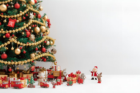 Christmas tree with decorations and toys on white background with copy space.の素材