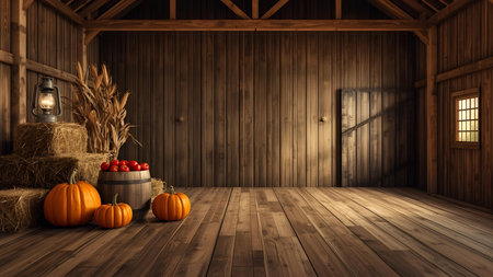 Pumpkin and corn in barn interior - 3D Renderingの素材