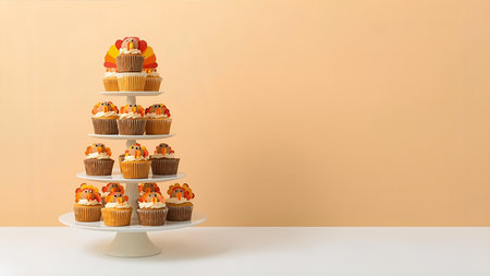 Cupcakes on a stand, 3d rendering. Computer digital drawing.の素材
