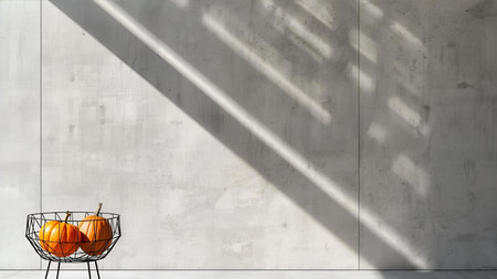 Halloween pumpkins in basket on concrete wall. 3d renderingの素材