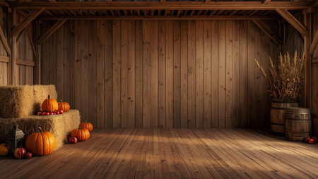 autumn landscape with a basket of food and a chair in the parkの素材
