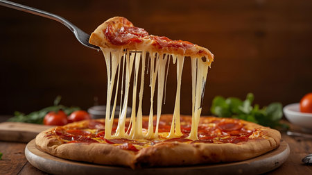 Pizza with salami and cheese on a wooden background. Italian cuisineの素材