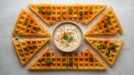 Traditional belgium soft waffles with cream cheese and parsleyの素材
