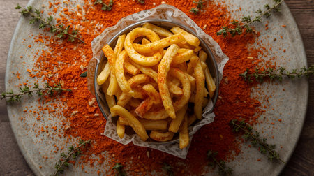 close up of a bowl of grated cheese with some paprikaの素材